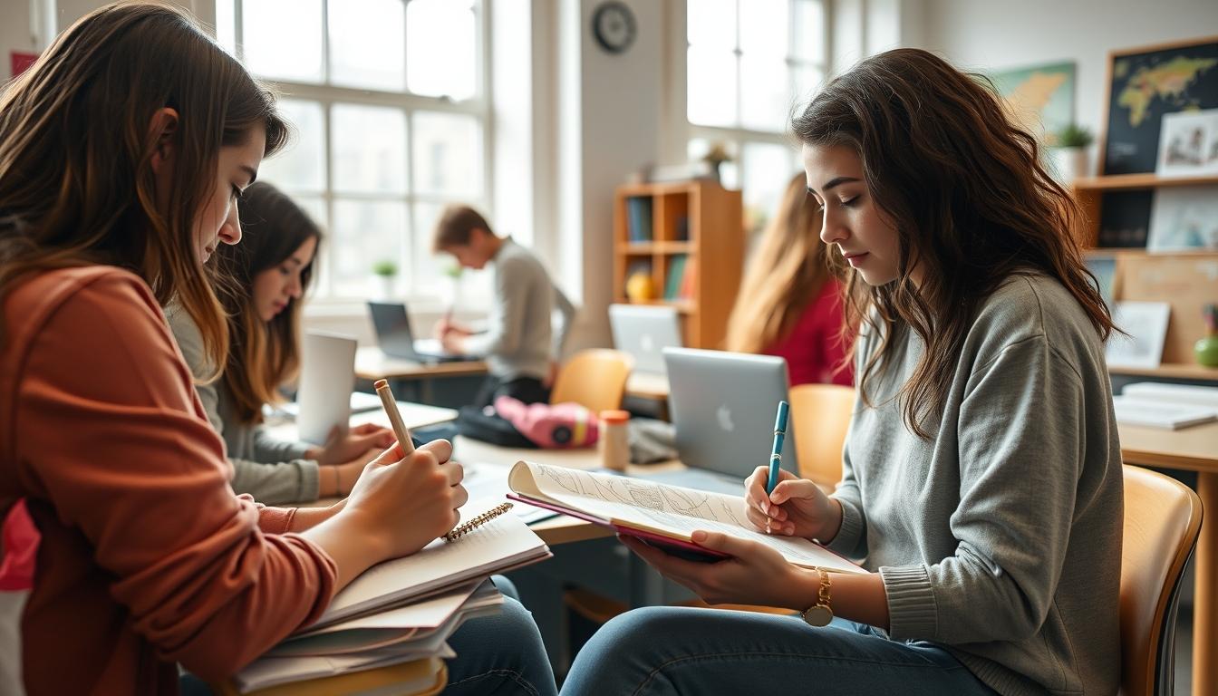 Student preparing for exams with study materials
